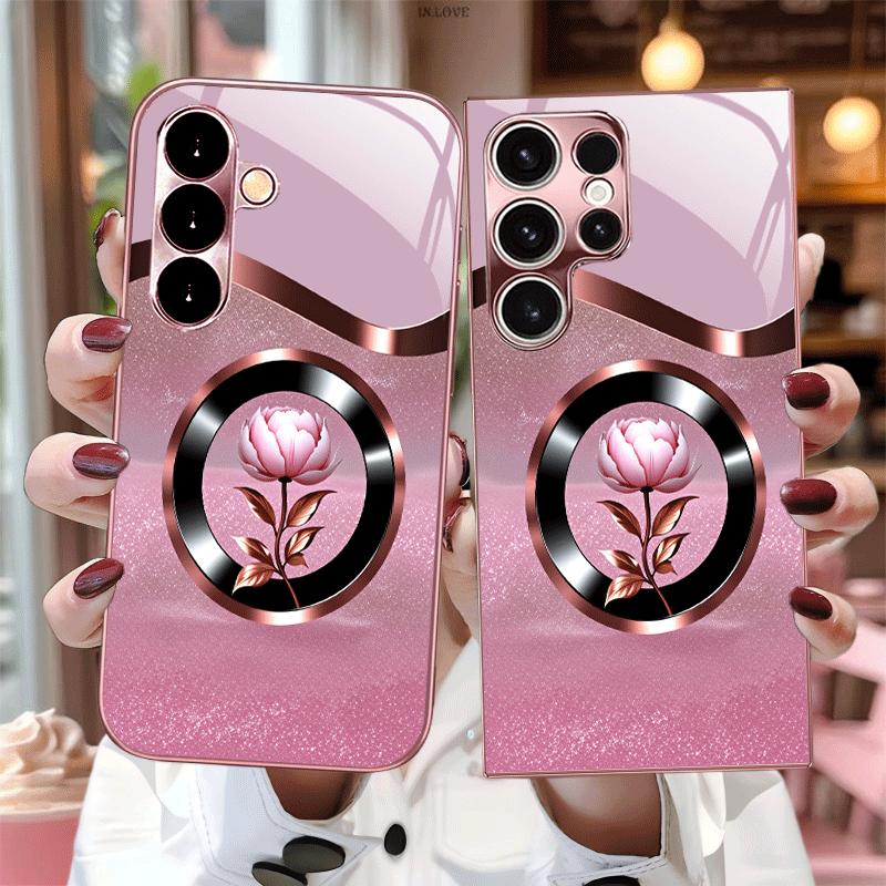 Luxury Peony Flower phone case s26 ultra case glass mobile phones for Samsung Galaxy S26 S25 S24 S23 S22 FE Ultra Plus