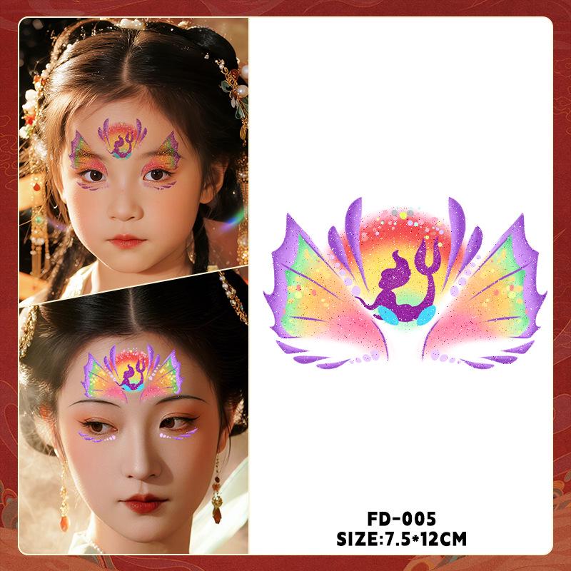 Ancient Style Dunhuang Glitter Face and Forehead Tattoo Stickers for Hanfu Costumes