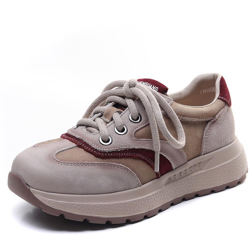 

Johnature Soft Soled Sneakers Comfortable Lace Up Flat Shoes Retro Genuine Leather Casual Women s Shoes 40 червоний