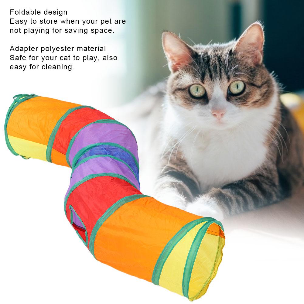 S Shaped Foldable Tunnel Cat Kitty Training Interactive Rainbow Color Tube Pet Toy