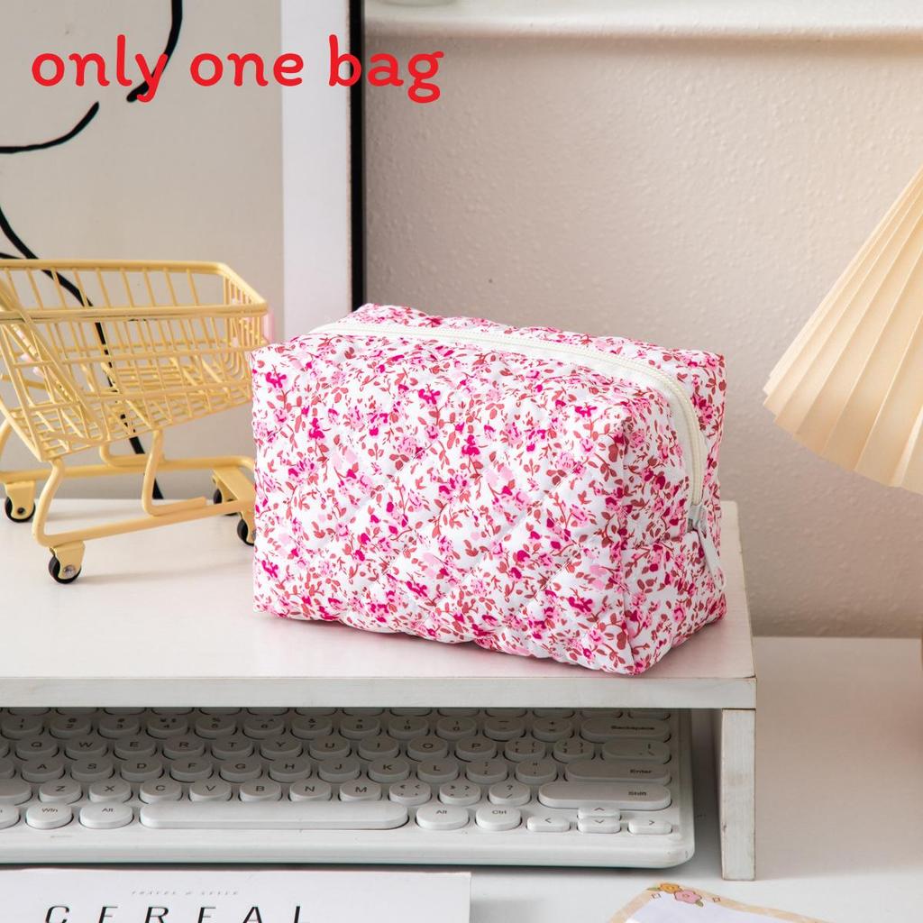 Cotton Polyester Floral Travel Wash Bag With Multiple Compartments For Womens Beauty Needs Red