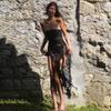 Foreign Trade Amazon Wish Women's New Lace See-Through Dress, Fashionable and Sexy Off-Shoulder Strapless Long Dress