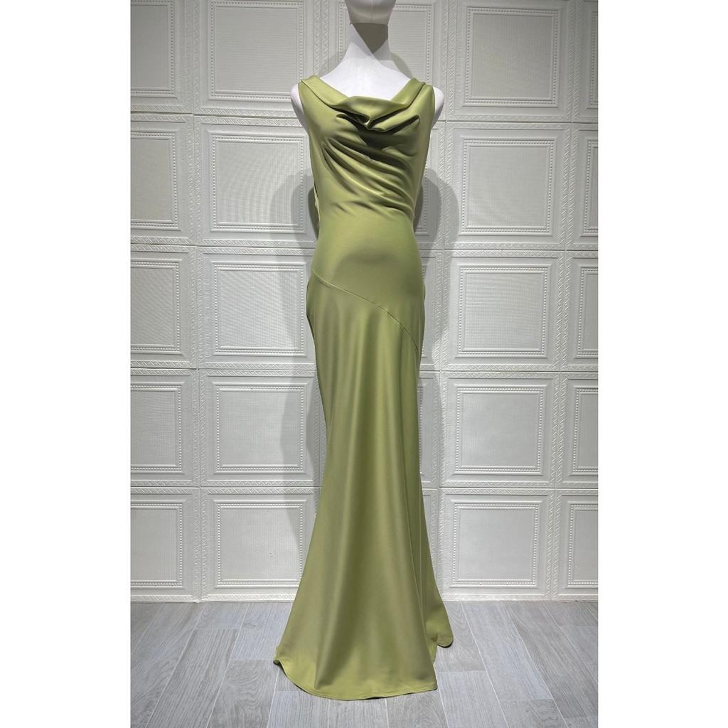 New Elegant Satin Mermaid Bodycon Backless Sexy Evening Prom Dress for Women, Cross-Border Cocktail Party Gown