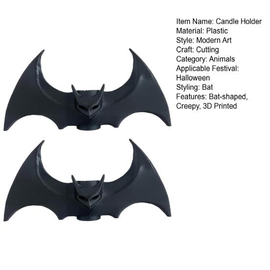 1/2 szt. Halloweenowy świecznik w kształcie nietoperza Upiorny drukowany w 3D czarny stojak na świece z nietoperzem Świecznik Dekoracja centralna stołu domowego