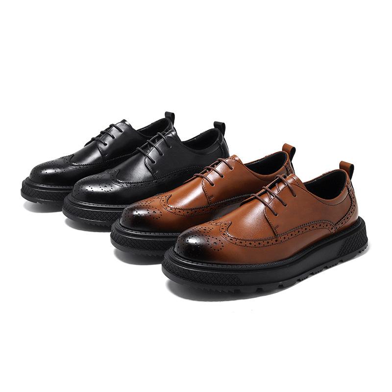 Platform men's carved leather shoes British style big head niche casual shoes popular tooling leather shoes men 4755-R