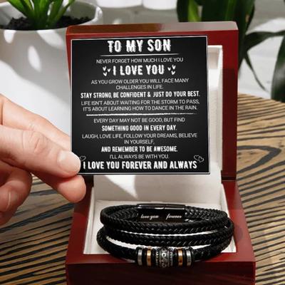 To My Son Bracelet, Stainless Steel Bracelet Son Gifts From Mom Dad, Birthday Gift For Son Message Card Gift Box