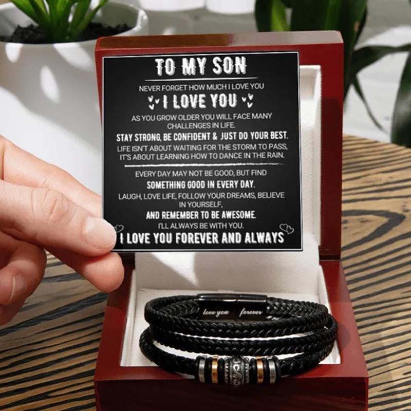 Edelstahlarmband für meinen Sohn, Geschenke für den Sohn von Mama und Papa, Geburtstagsgeschenk für den Sohn, Herrenarmbänder, Geschenkbox mit Nachrichtenkarten