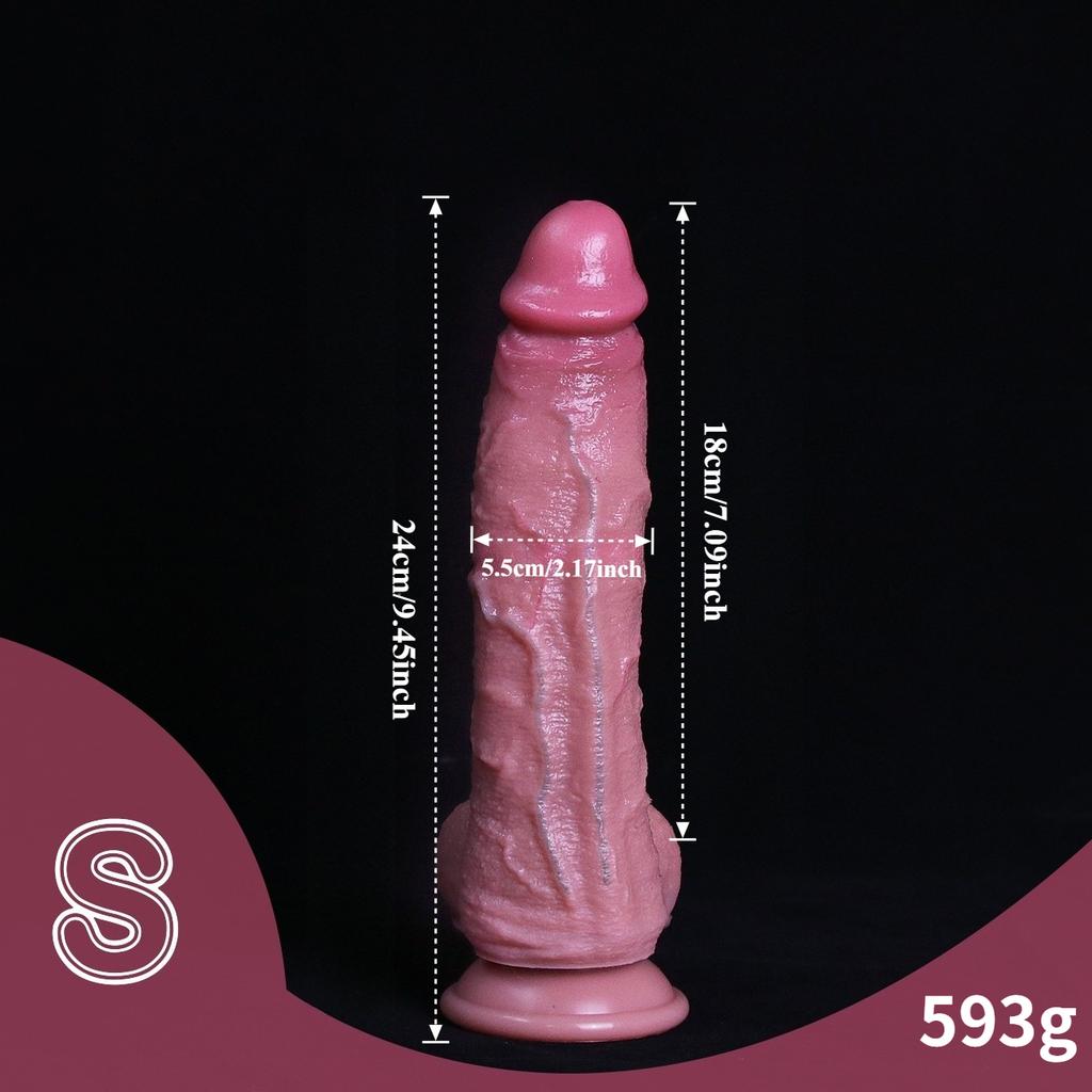 XXXL Realistic Liquid Silicone Dildo, Dual Density Soft Skin Feel, Defined Veins & Realistic Texture, Strong Suction Cup, 4 Sizes, 37cm Large Size