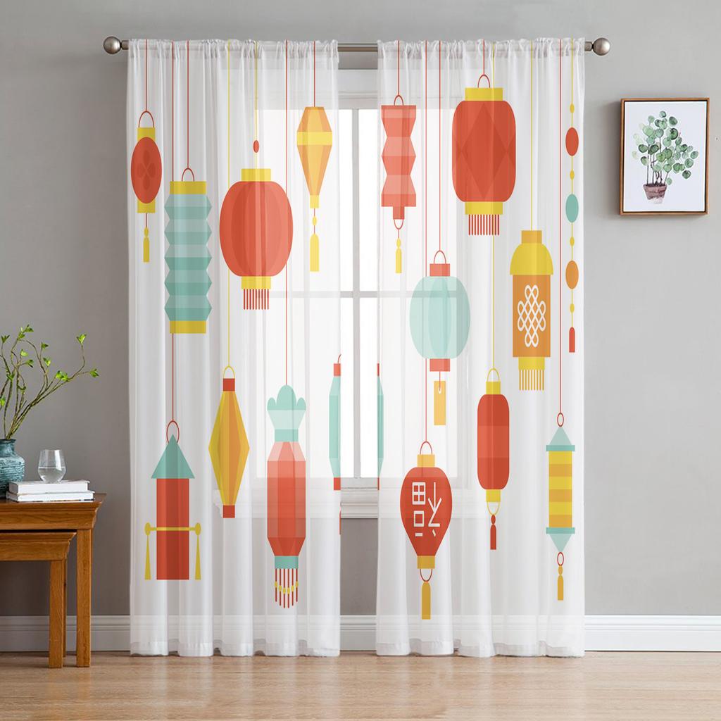 Lanterna Fiore di Pruno Tende Retrò in Garza Per Camera da Letto Bambini Schermo per Cucina Soggiorno Decorazioni per le Feste Tenda Voile