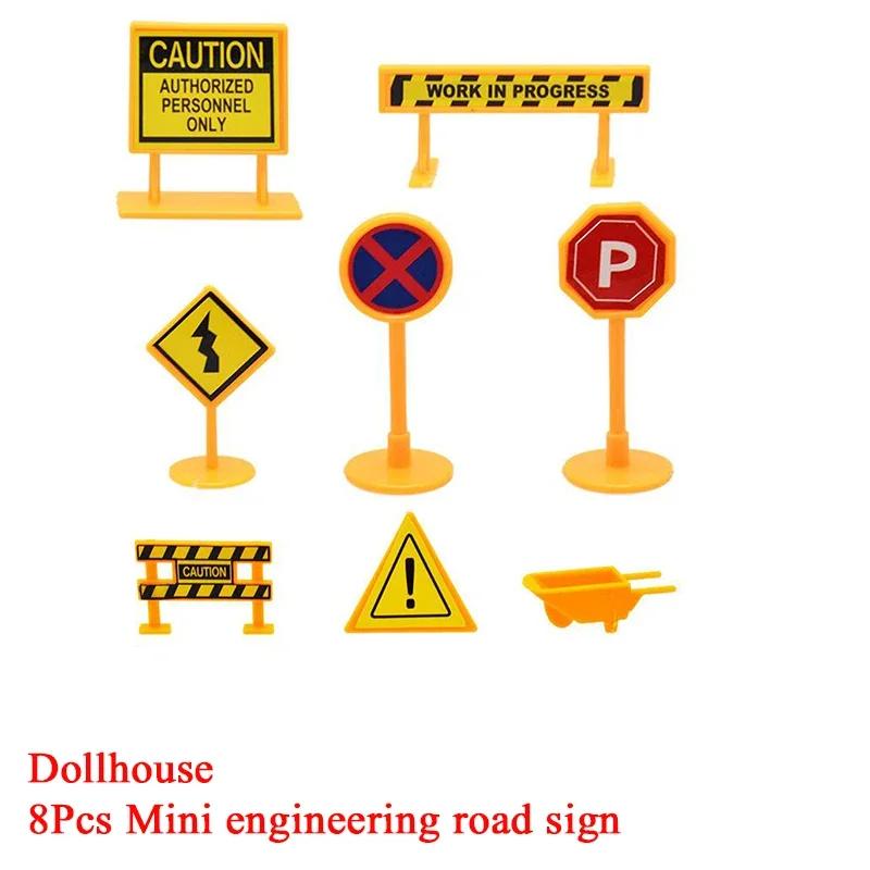 8Pcs Dollhouse City Engineering Road Sign Yellow Traffic Model Simulation Item Ornament Miniature Toys Doll House Accessories
