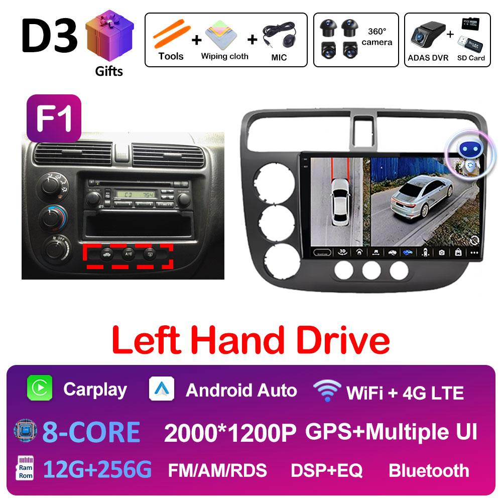 DSP Stereo GPS Navigation For Honda Civic 2000 2001 2002 2003 2004 2005 2006 Multimedia Player Android 14 Touch Screen Head Unit