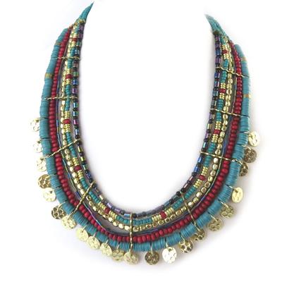 [N8140] - Designer Necklace 'Altaï' Red Turquoise Gold
