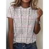 Fashion Women Grid Geometry Print T Shirt Funny Casual O-neck Short Sleeves T-shirt Summer Female Tee Shirt