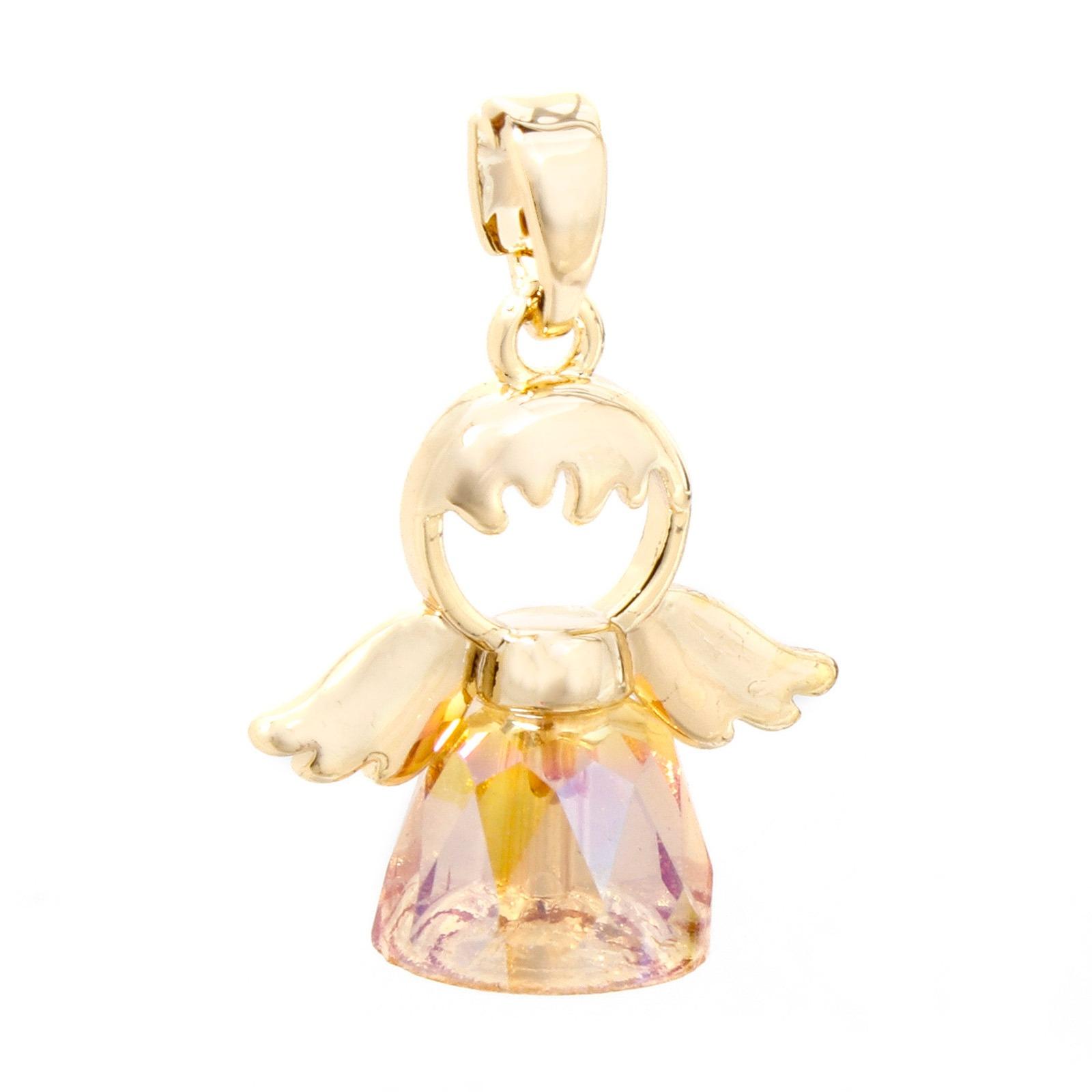 

1pc Brass & Glass Religious Charm Pendant 18K Gold Plated Angel Fashion Necklace Pendants for Jewelry Making 22mm x 16mm
