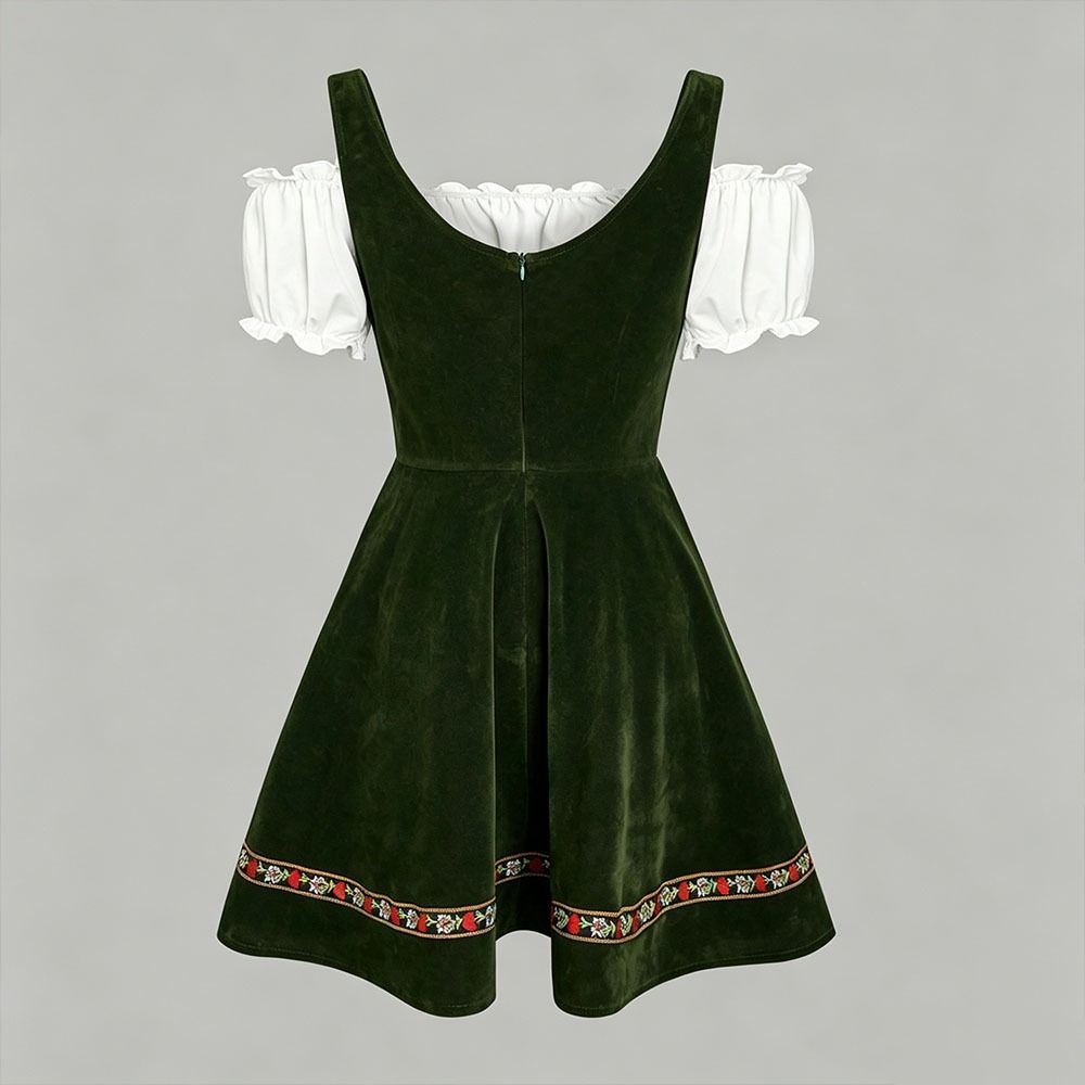 Ruffled Detail Bavarian Dirndl Dress A-Line Silhouette Women’s Festival Dress Halloween Costume