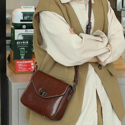 Crossbody Bag Spring/Summer Chic Genuine Leather Women's Bag Small Square Vintage Top Layer Cowhide Shoulder Bag