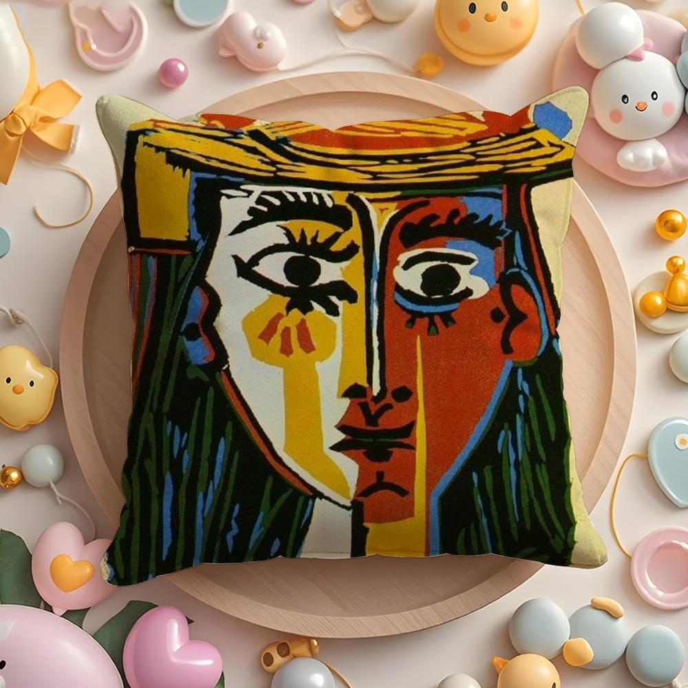 American Art P-Picasso Pillow Case Soft Plush Fabric Double-Sided Printed Cushion Cover Warm Winter Sofa Pillow Case