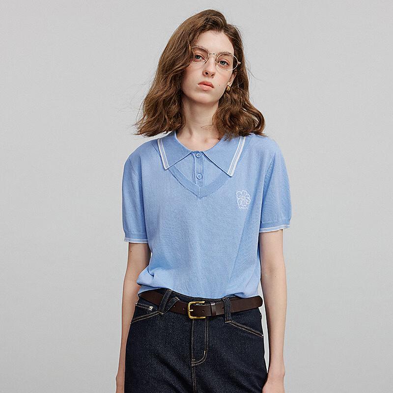 Chuyu Women's Lyocell Embroidered Faux Two-Piece Knit Top