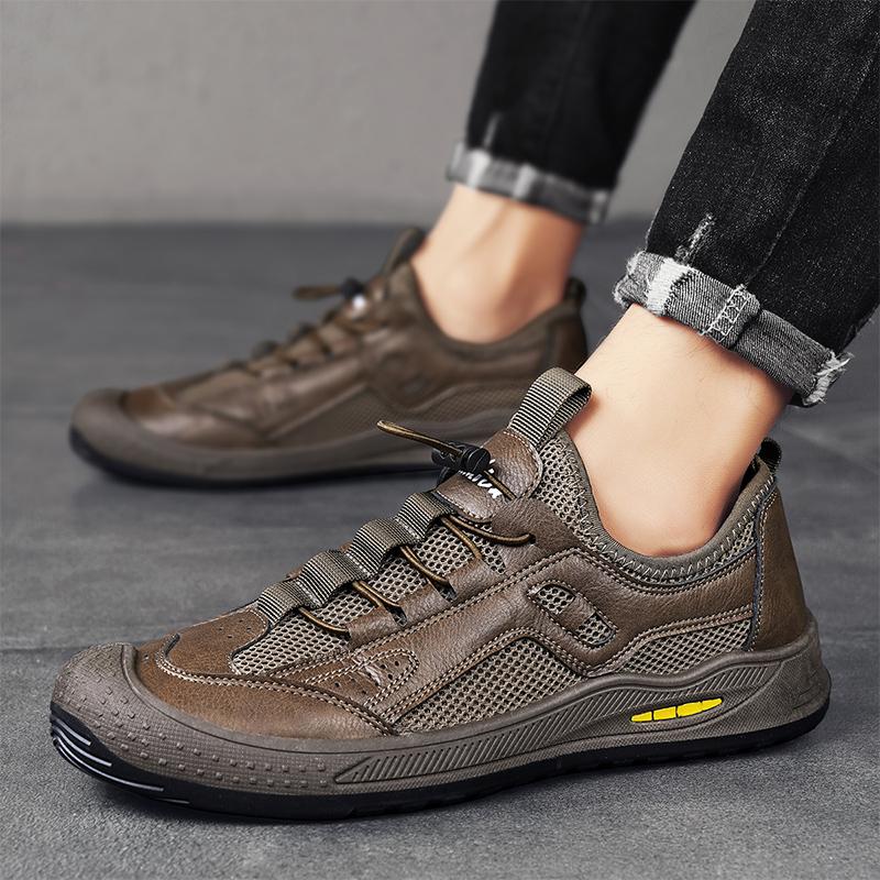 Fashion Men's Casual Sports Shoes Leather Comfortable Mesh Breathable Casual Shoe Wear-resistant Non-slip Hiking Shoes Men Casual Shoe