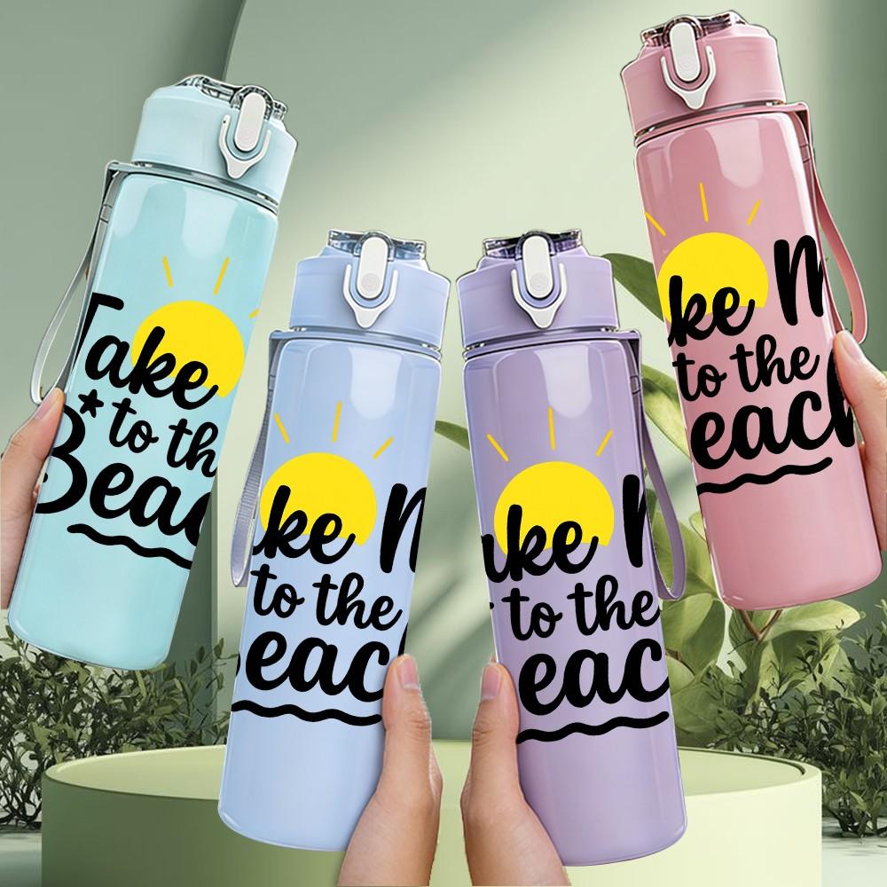 1PC Take Me To The Beach Quote Print 750ml Color Plastic Sports Water Bottle Leakproof Flip Straw Lid Suitable for Sports Office Home Use