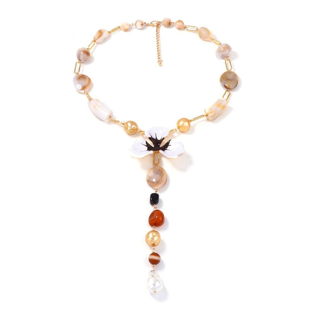 Charm Y Shape Necklace Colorful Beads Bohemian Collarbone Chain Fashion Beach Choker Beach
