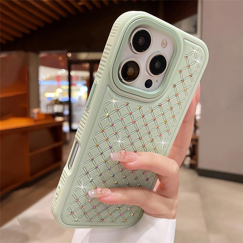 Luxury Bling Sparkling Diamond Rhinestones Case for iPhone 12 13 14 15 16 17 Pro Max Lattice Texture Soft Silicone Bumper Cover