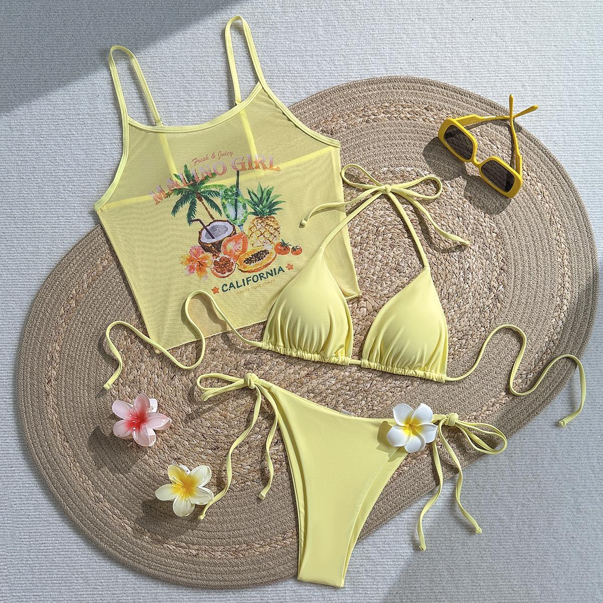 2026 European and American New Fruit Print Neck Bikini Sexy Vacation Swimsuit S