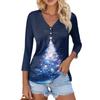 Women's Casual Fashion Sexy Comfortable Christmas Print V-Neck Button Three-quarter Sleeve Top
