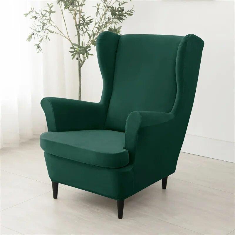 Velvet Wing Chair Cover Stretch All-inclusive Armchair Slipcover with Seat Cushion Covers Solid Color Single Sofa Protector Case