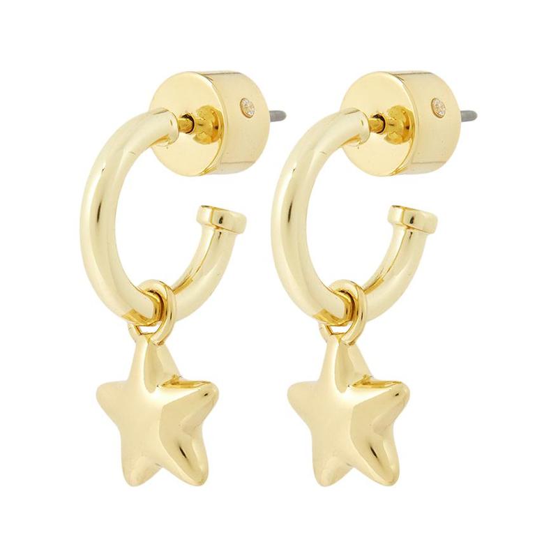 COACH Brand logo star design brass earrings women s gold