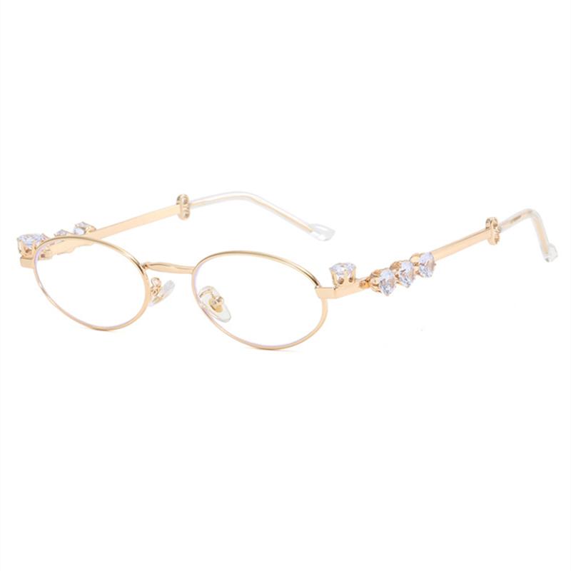 

Diamond Design Stylish Classic Ellipse Metal Material Frame Sunglases Women Prescription Lens Nearsightedness Glasses -15 -25 -35 -4 myopia-1