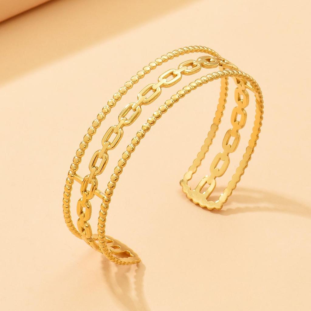 INS Style Stainless Steel Women's Geometric Chain C-Shaped Open Bangle Bracelet