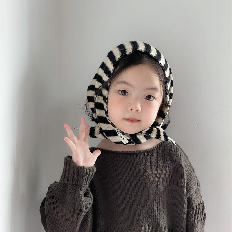 Korean Striped Color Block Children's Headscarf - Baby Warm Neck & Head Wrap Hat