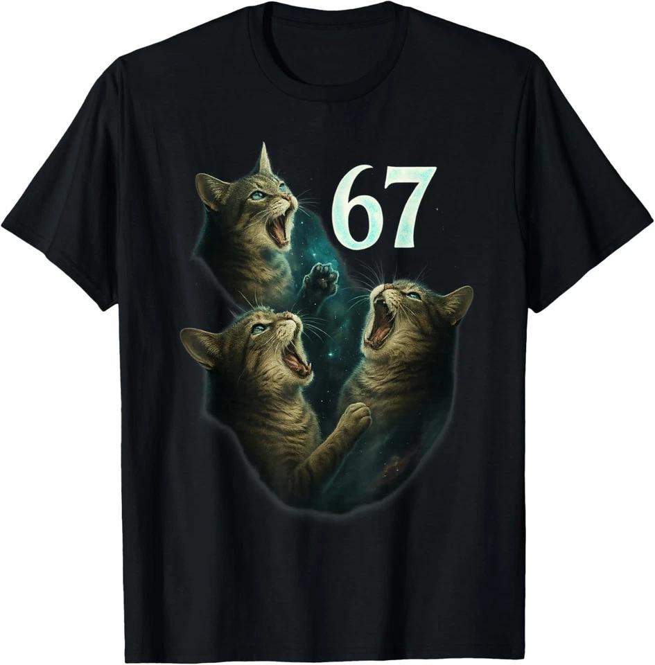 6-7 Meme Cat Howling at 67 - Cute Six Seven T-Shirt L