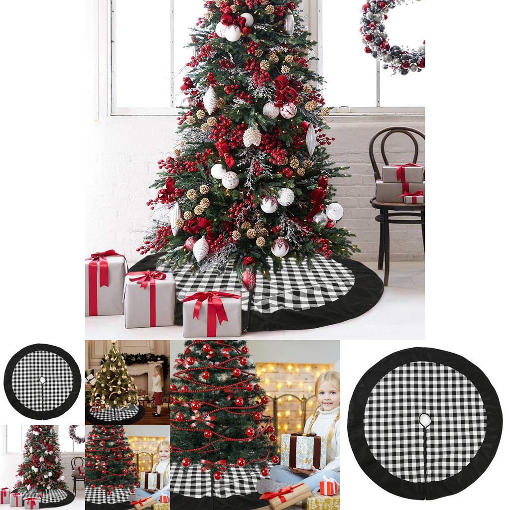 Premium Quality Black Checkered Christmas Tree Skirt With Sophisticated Design