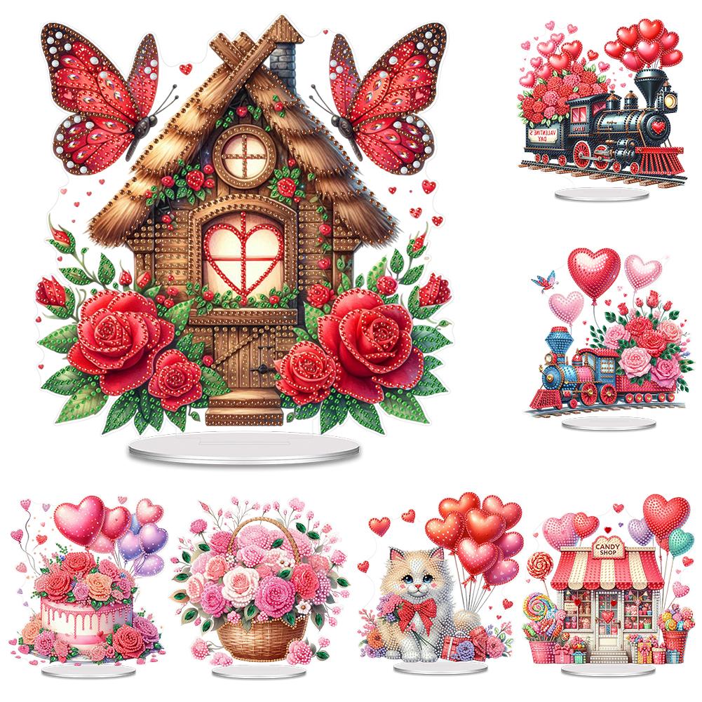Acrylic Special Shape Train Heart Diamond Painting Tabletop Ornaments Kit Desktop Diamond Art Kits Rhinestones Desktop Ornaments