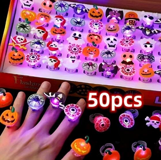

Halloween Light Up Rings for Kids,50 Pcs LED Flashing Ring Toys for Halloween Kids Party Favors Prizes and Goodie Bag Fillers