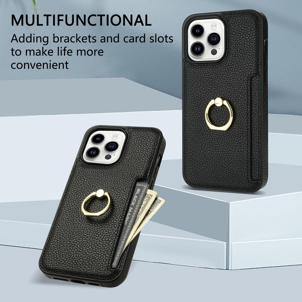 Pro iPhone 16 Pro Max Pouzdro se stojánkem PU+TPU Držák na karty Kryt na telefon