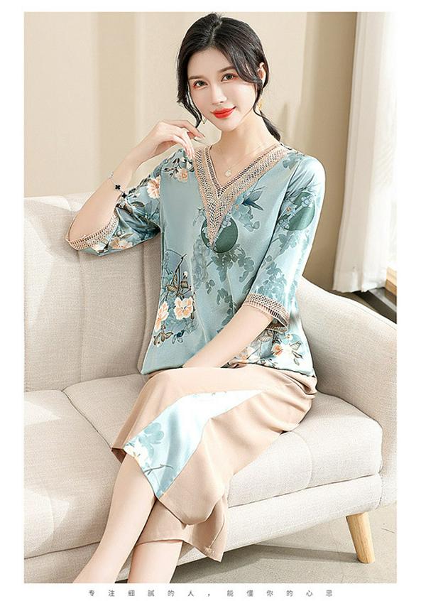 Mom's Summer Casual Plus-Size Floral Top & Shorts Set for Middle-Aged Women