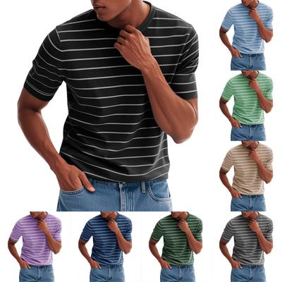 Men's Fashionable Casual Stripe Print Round Neck Short Sleeve T-Shirt Top