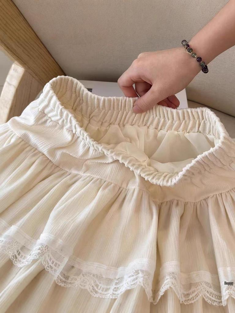 European Cotton Velvet Lace-Trimmed A-line Mini Skirt with Elastic Waist for Autumn & Winter