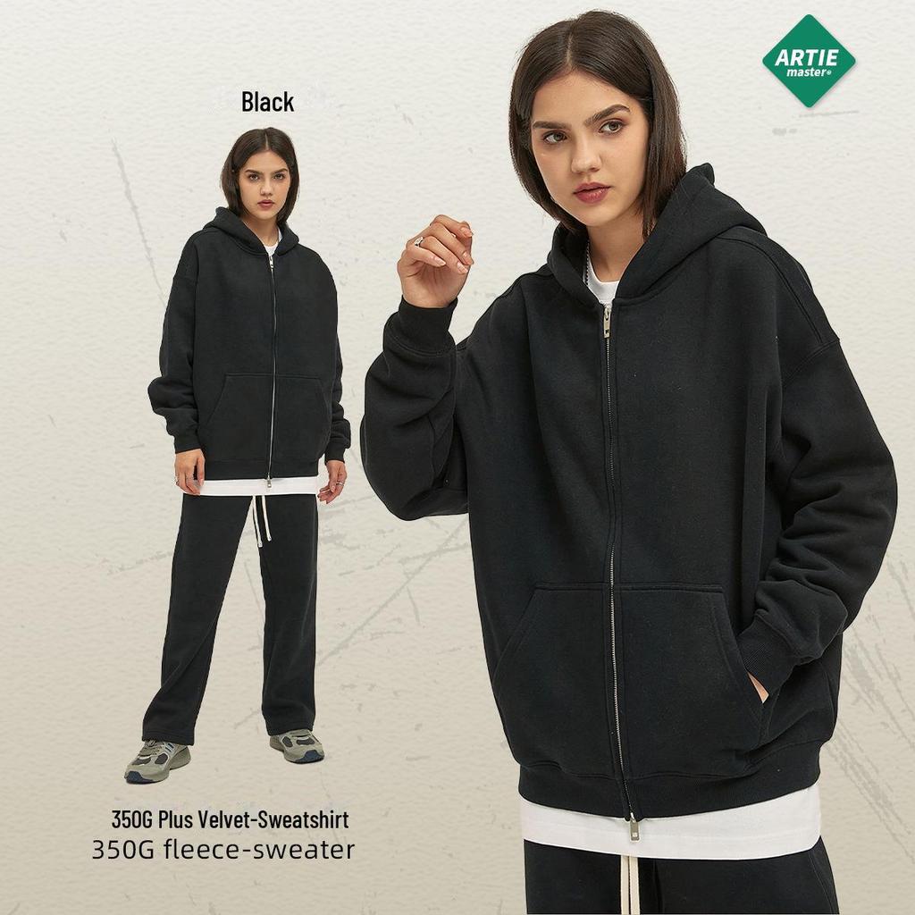 ARTIE Men's 2024 Velvet-Lined Double-Zip Hooded Sweatshirt: Autumn/Winter Loose Fit