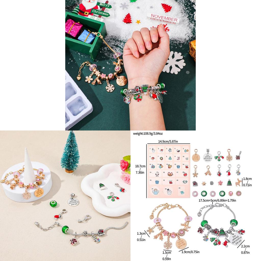 Christmas 24 Cell Cartoon Charm Bracelet Gift Box With Zinc Alloy Material For Women And Men