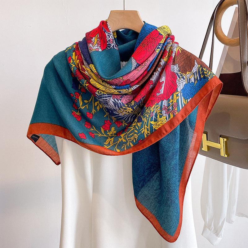 Niche style simple temperament versatile striped large square scarf silk scarf women's spring and autumn new scarf outer shawl 91CM