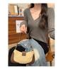 Korean Chic White V-Neck Slim Knit Long-Sleeve Top for Women - Autumn/Winter