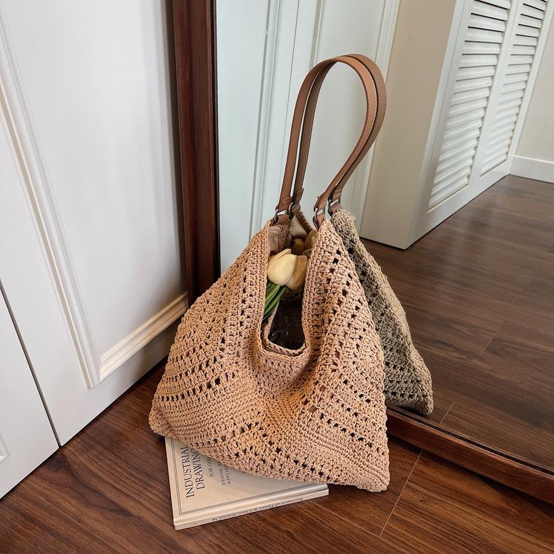 

Woven bag women s new lazy style fashion leisure vacation shoulder bag large capacity tote bag хаки