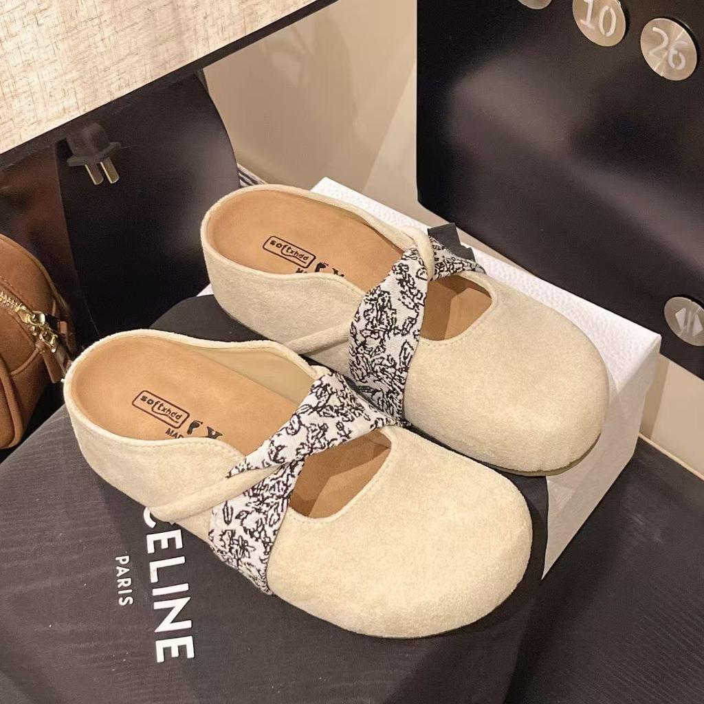 2025 summer new lazy half slippers women wear Korean version of bag head French with gentle heel with skirt