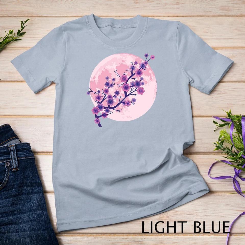 Japanese Aesthetic Pink Moon Cherry Blossom Sakura Flowers Unisex T-shirt 5 4XL