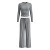 Womens Solid Color Casual Long Sleeve Top Pants Set Streetwear
