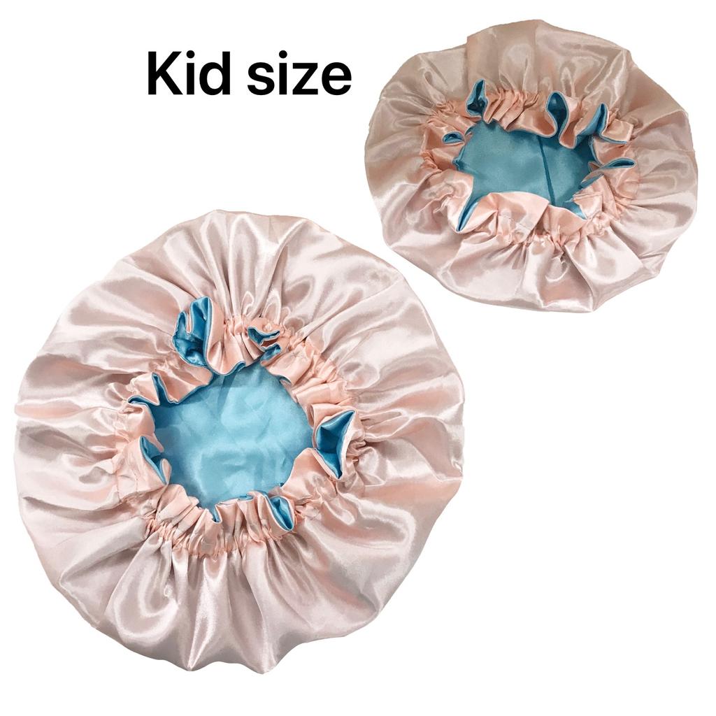 Reversible Double Layered Hair Bonnets for Adults and Kids Mommy and Me Satin Silk Bonnets